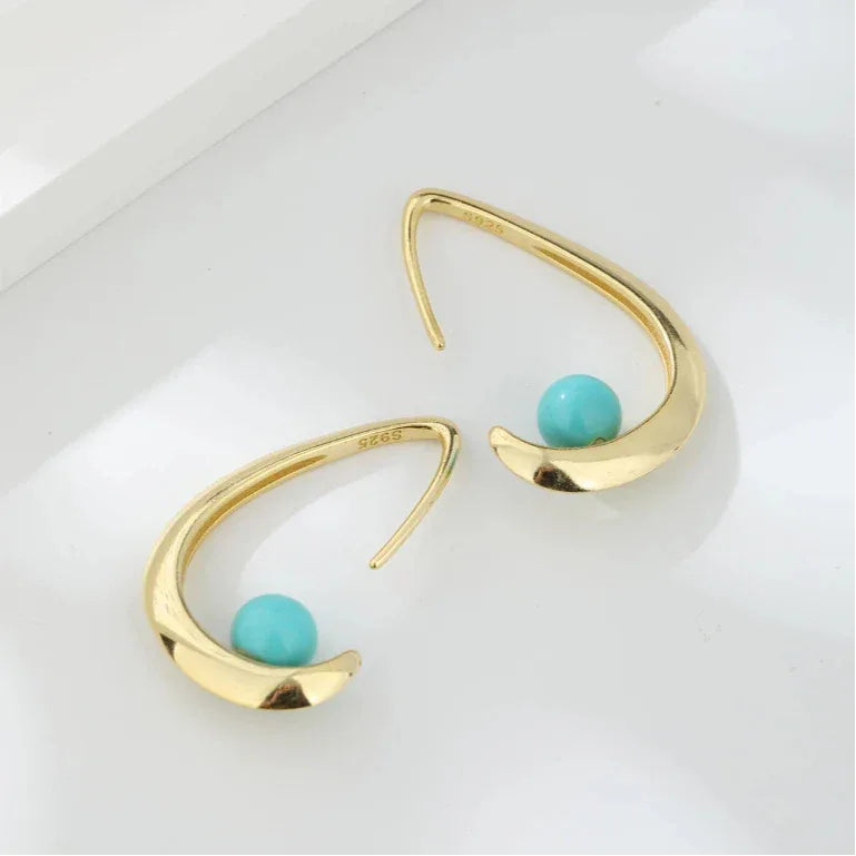 Turquoise Round Bead Teardrop Earrings - OOAKB