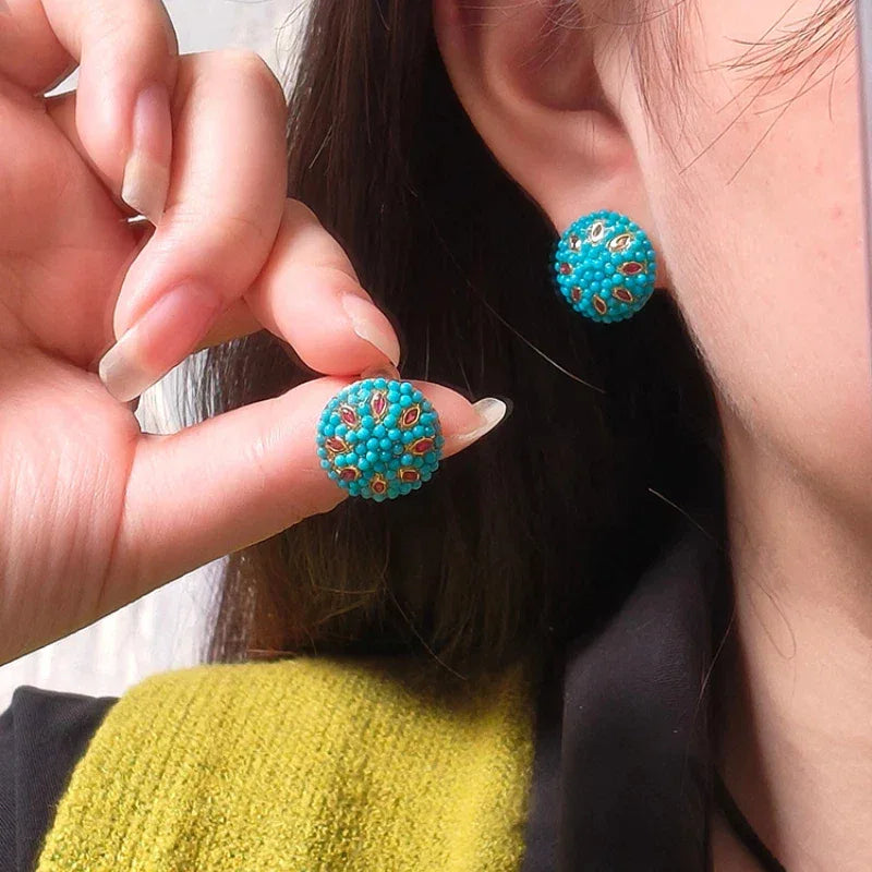 Turquoise Millet Bead S925 Silver Earrings - OOAKB