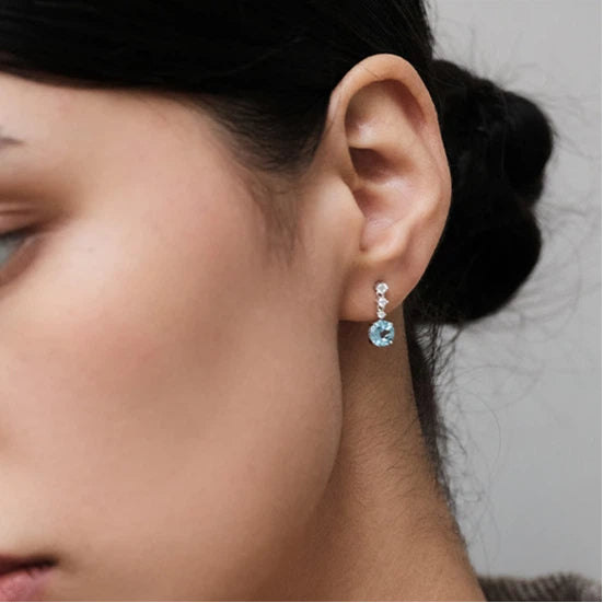 Topaz S925 Rhodium Plated Ice Blue Zircon Earrings