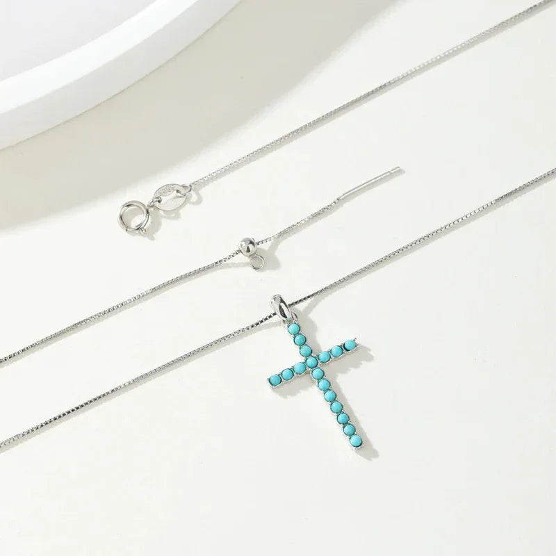 Natural Turquoise Cross Necklace - OOAKB