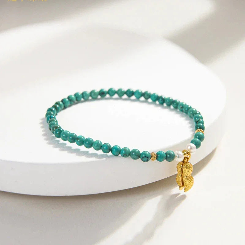 Natural Turquoise Bamboo Leaf Band Luxury Ring - OOAKB