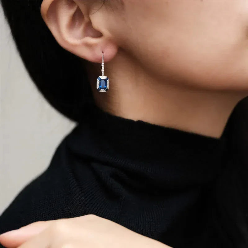 Sapphire S925 Silver White Zircon Frame Earrings - OOAKB