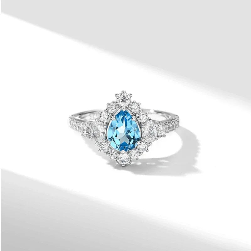 Natural Topaz Ice Blue Small Water Drop Ring Women's Style - OOAKB