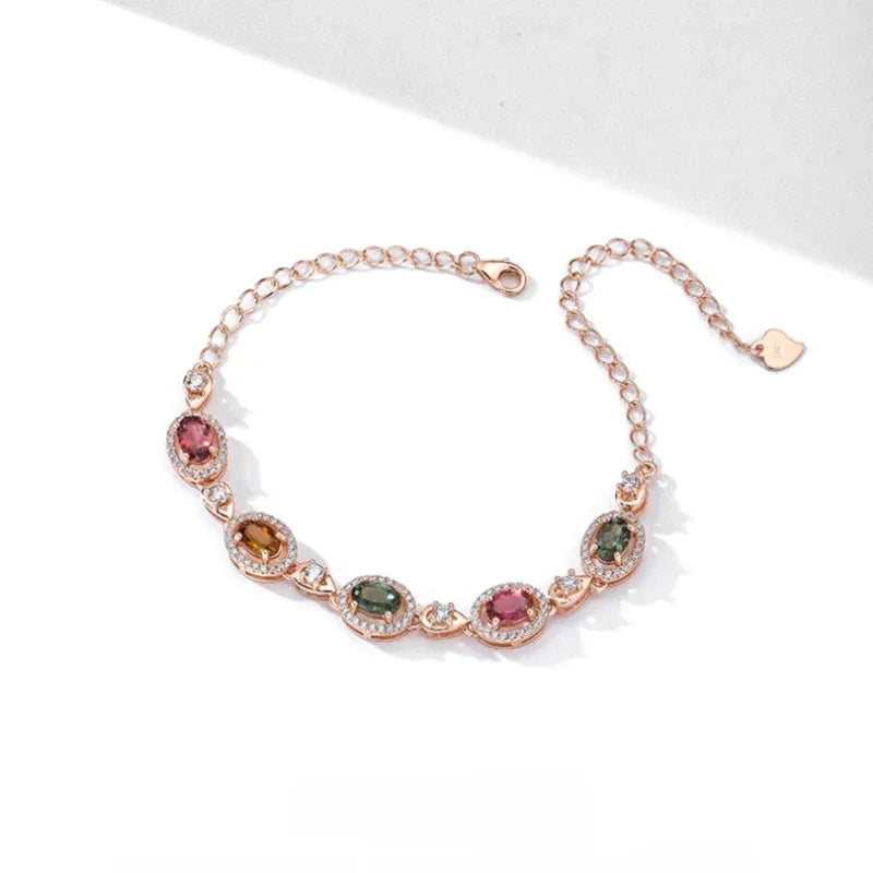 Colored Tourmaline Bracelet S925 Silver Women's Style - OOAKB
