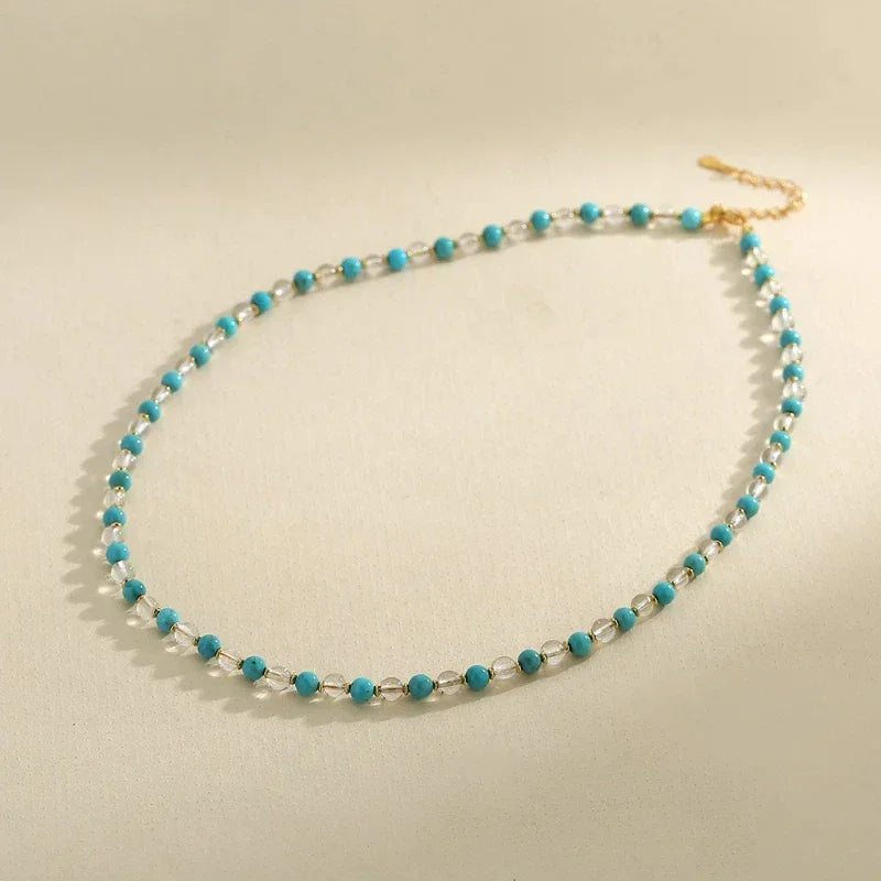 Natural Turquoise Round Bead Crystal Luxury Necklace - OOAKB
