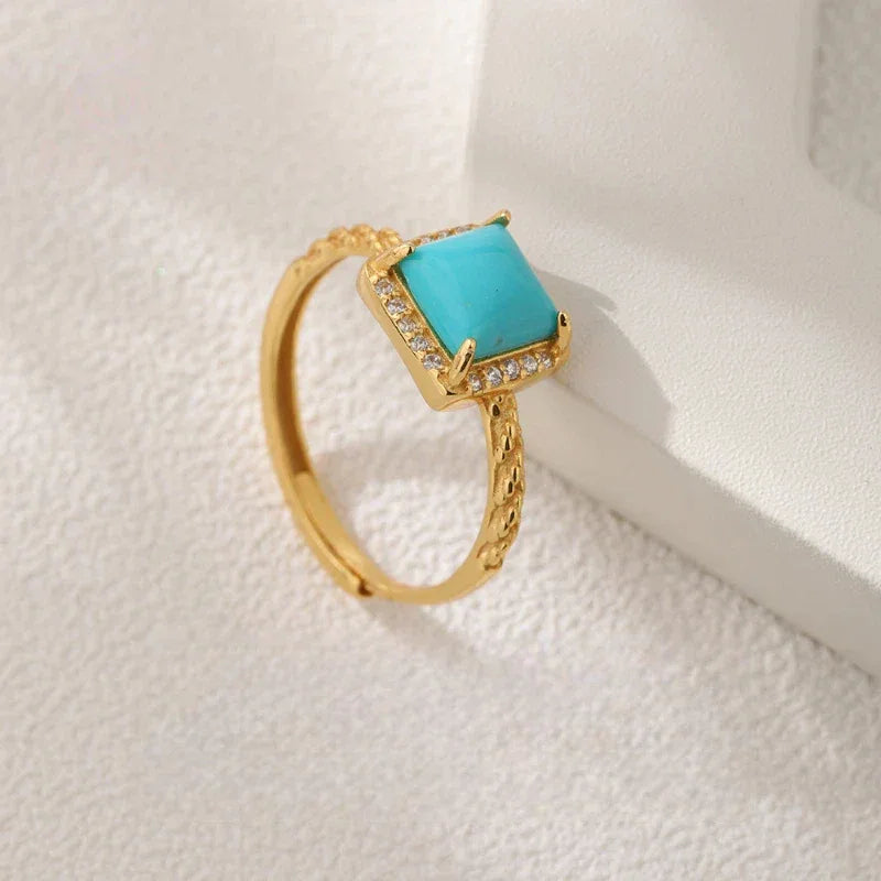Turquoise Square S925 Silver Open Ring - OOAKB