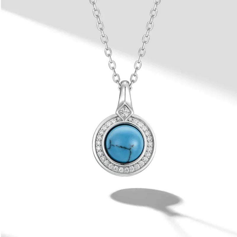 Round Disc Turquoise Necklace S925 Silver Women's Style - OOAKB
