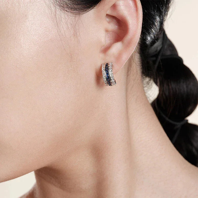 Sapphire S925 Silver C-Shape Earrings - OOAKB