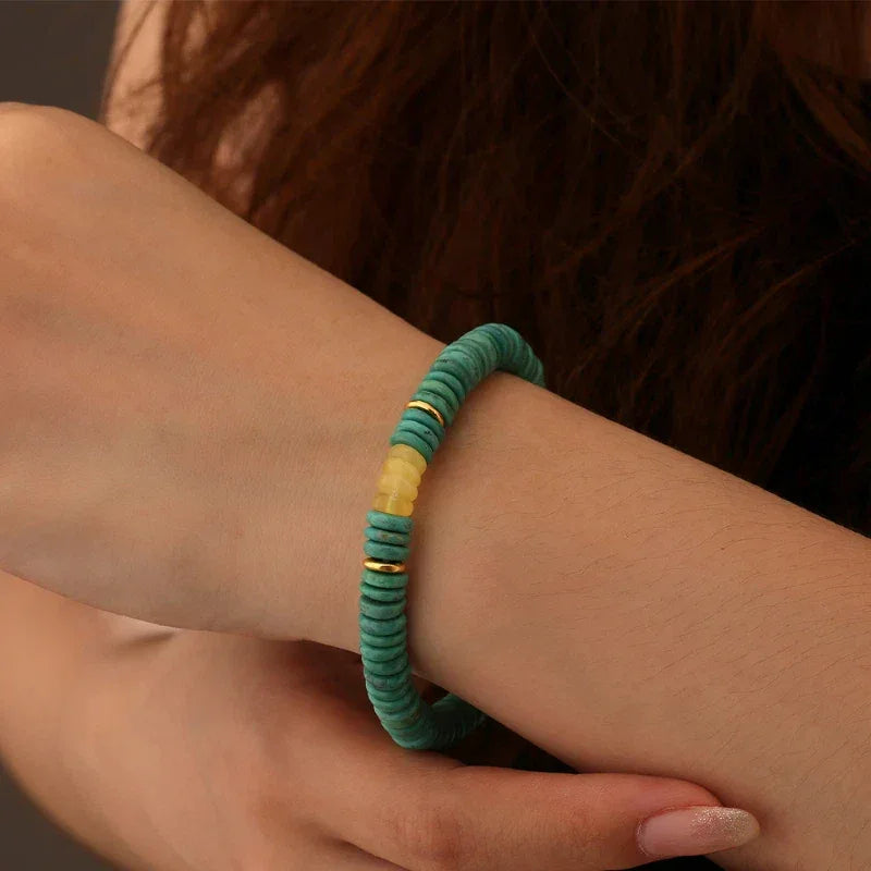 Natural Turquoise Abacus Bead & Beeswax Luxury Bracelet - OOAKB