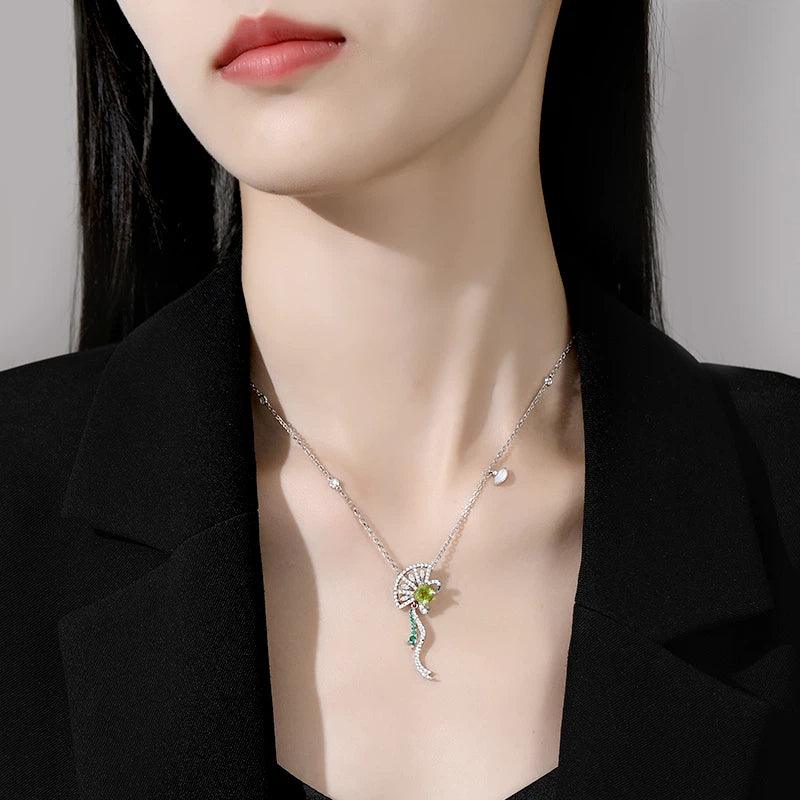 Natural Peridot Fan Tassel Necklace - OOAKB