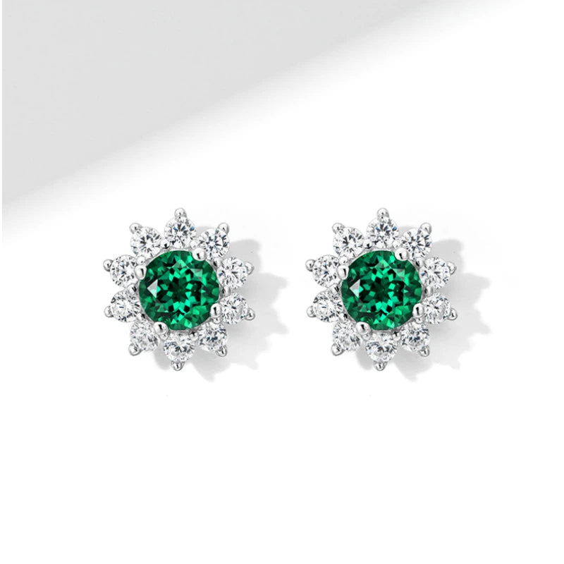Brilliant Series Emerald Sunflower Earrings