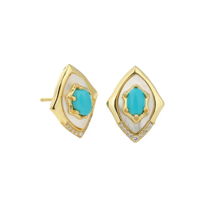 Turquoise Sleeping Beauty Mother of Pearl S925 Silver Earrings - OOAKB