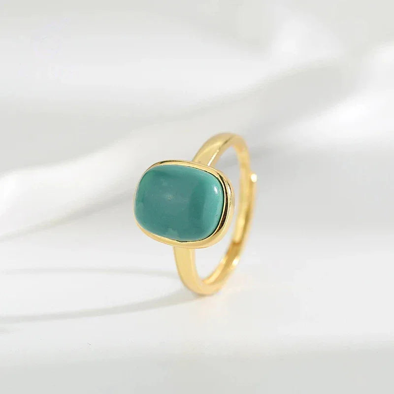 Turquoise Egg-Shaped S925 Silver Open Ring - OOAKB