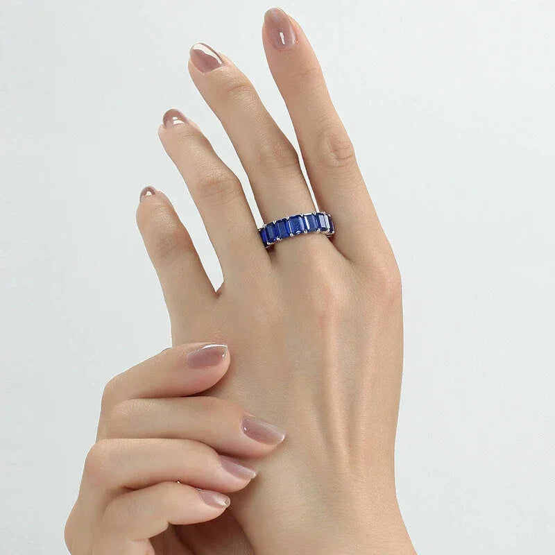 Sapphire S925 Silver Square Eternity Ring - OOAKB