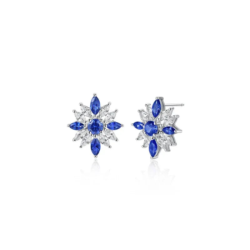 Sapphire S925 Silver Snowflake Shape Earrings - OOAKB