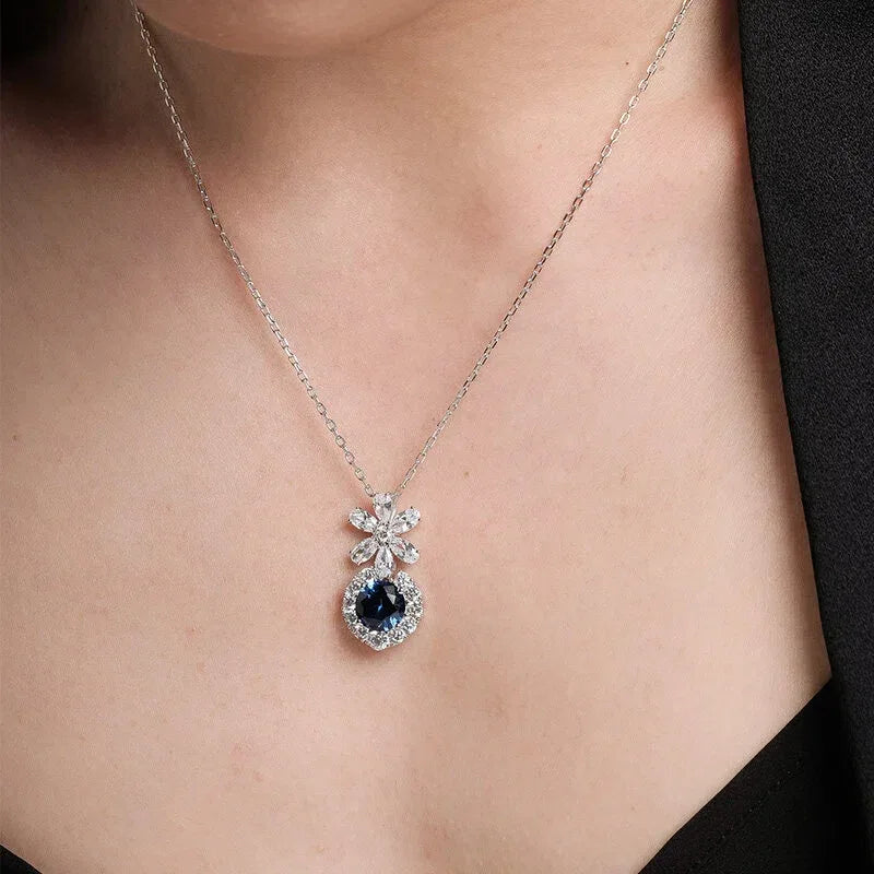 Sapphire S925 Silver Rhodium-Plated Daisy Full-Zircon Collarbone Chain - OOAKB