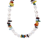 Colorful Natural Stone Bead & Baroque Pearl Necklace