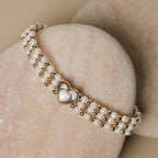 Retro Patchwork Heart-Shaped Pearl Elastic Bracelet