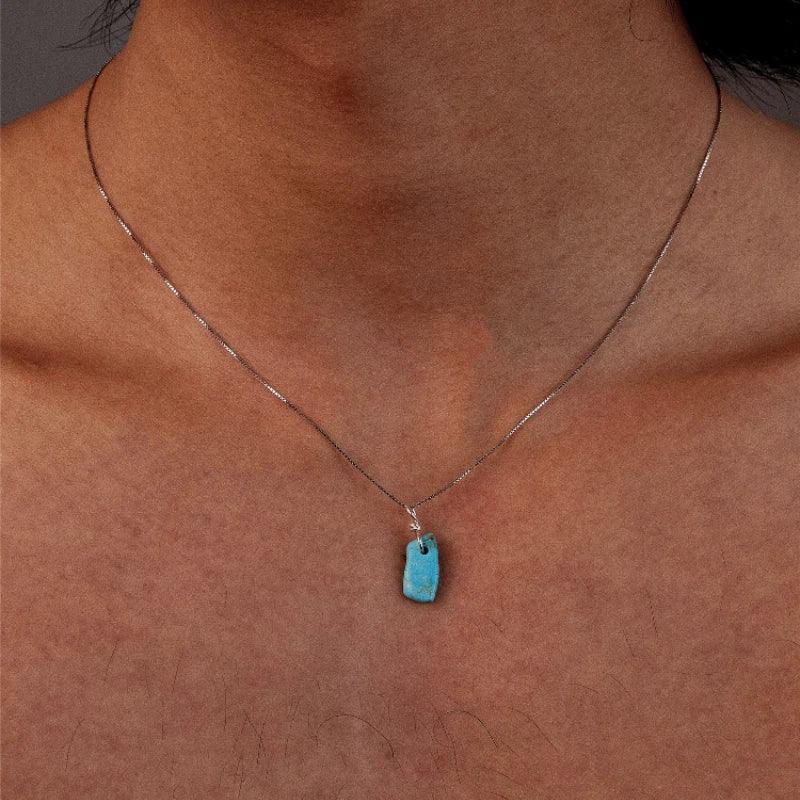 S925 Sterling Silver Natural Raw Turquoise Pendant Necklace - OOAKB
