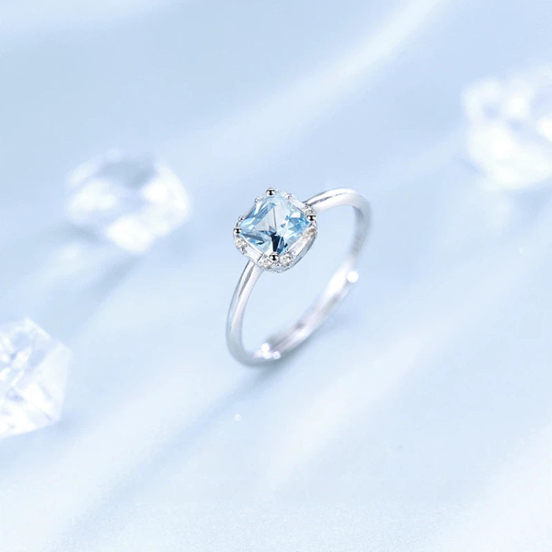Sea Blue Topaz S925 Silver Open Ring