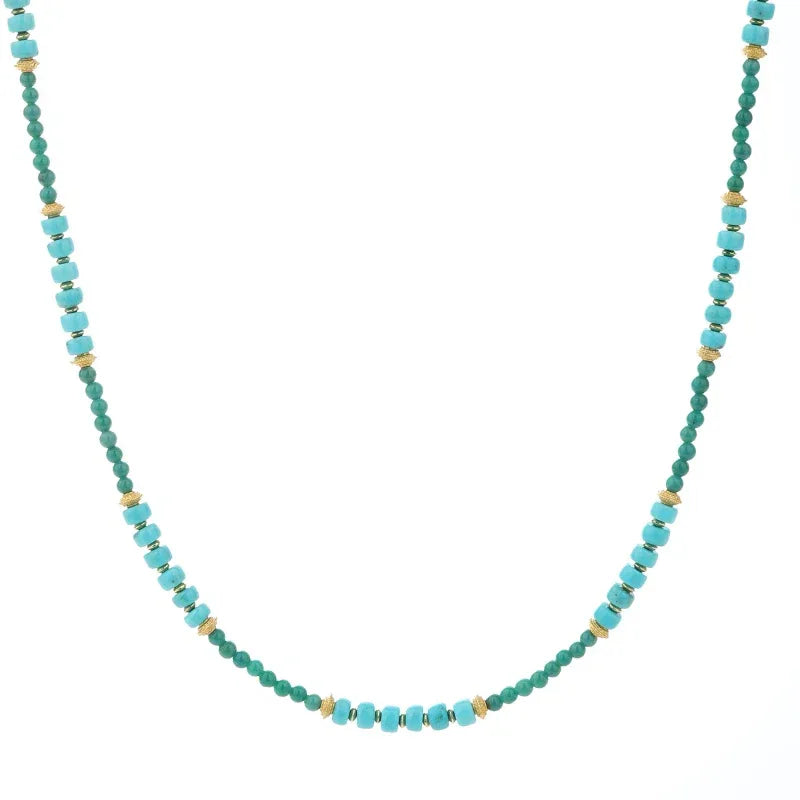 Natural Turquoise Straight-Cut & Round Bead Luxury Necklace - OOAKB