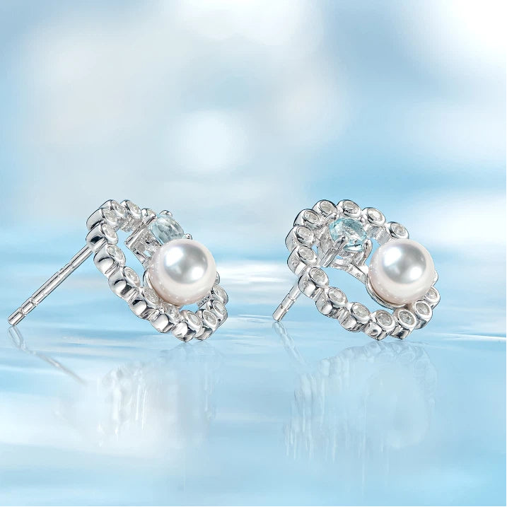 Blue Topaz S925 Silver Saltwater Pearl Earrings