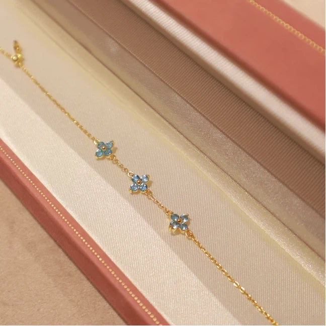 Topaz S925 Silver Four-Leaf Clover Adjustable Bracelet