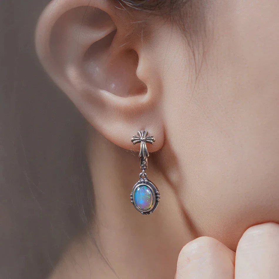 Natural Opal Fire Sparkle S925 Silver Exquisite Earrings - OOAKB