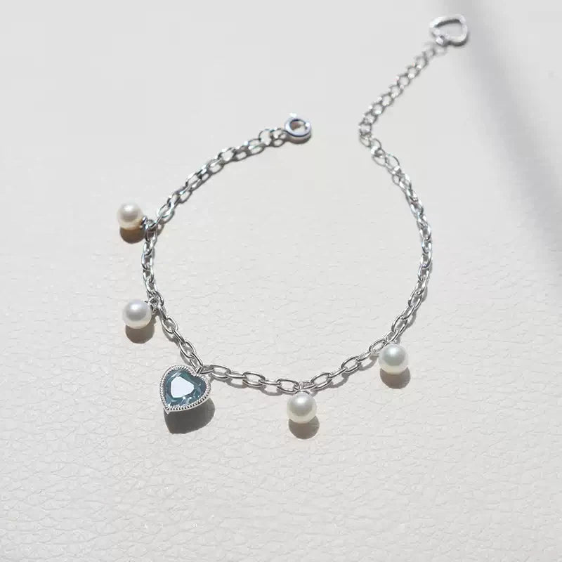 Topaz S925 Silver Heart-Shaped Pearl Bracelet