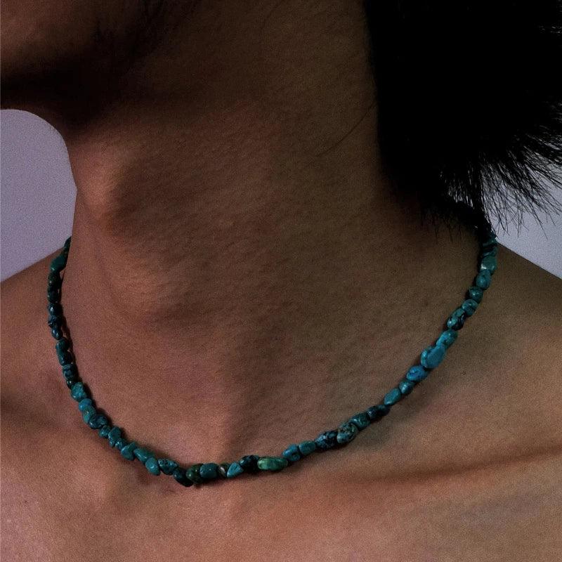 S925 Silver Natural Irregular Turquoise Beaded Necklace - OOAKB