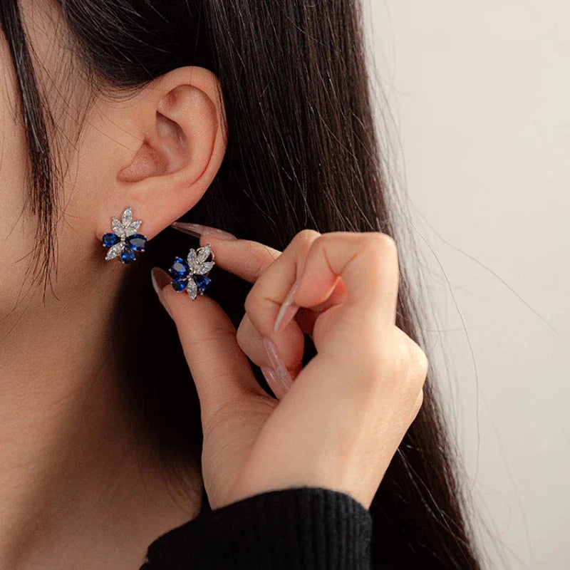 Sapphire Flower Earrings S925 Silver Women's Style - OOAKB