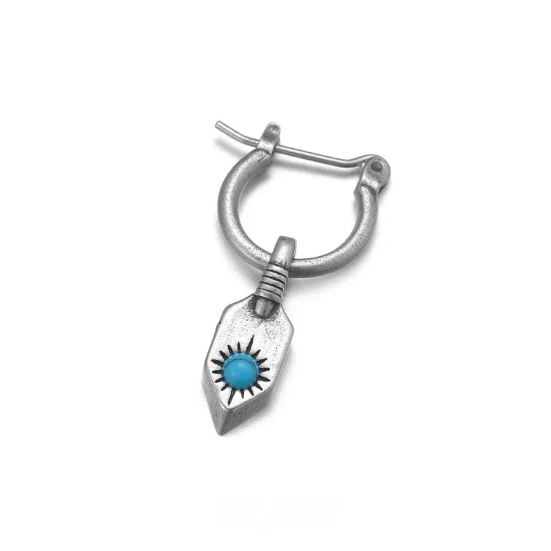 Silver Turquoise Shield Earrings Unisex - OOAKB