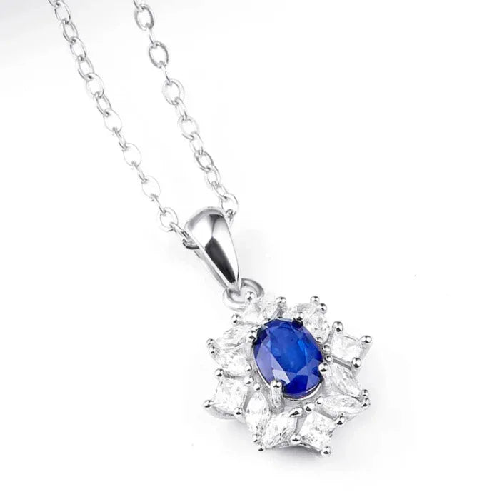 Sapphire S925 Silver Snowflake Shape Collarbone Necklace - OOAKB
