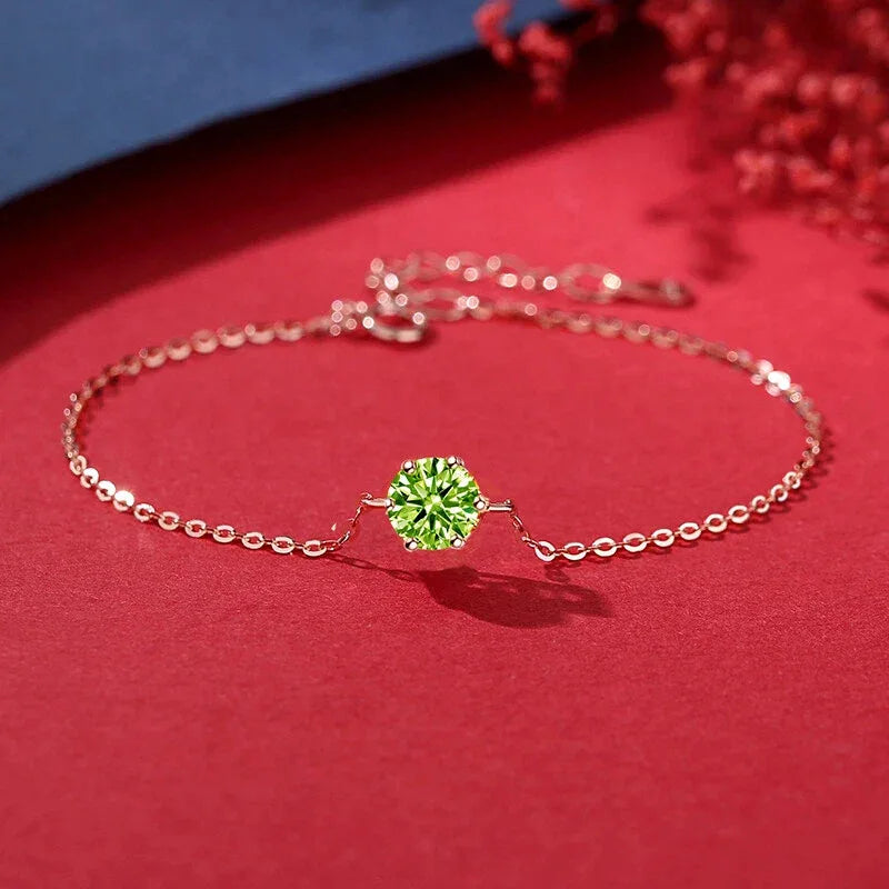 Natural Peridot Six-Claw Engravable Luxury Silver Bracelet - OOAKB