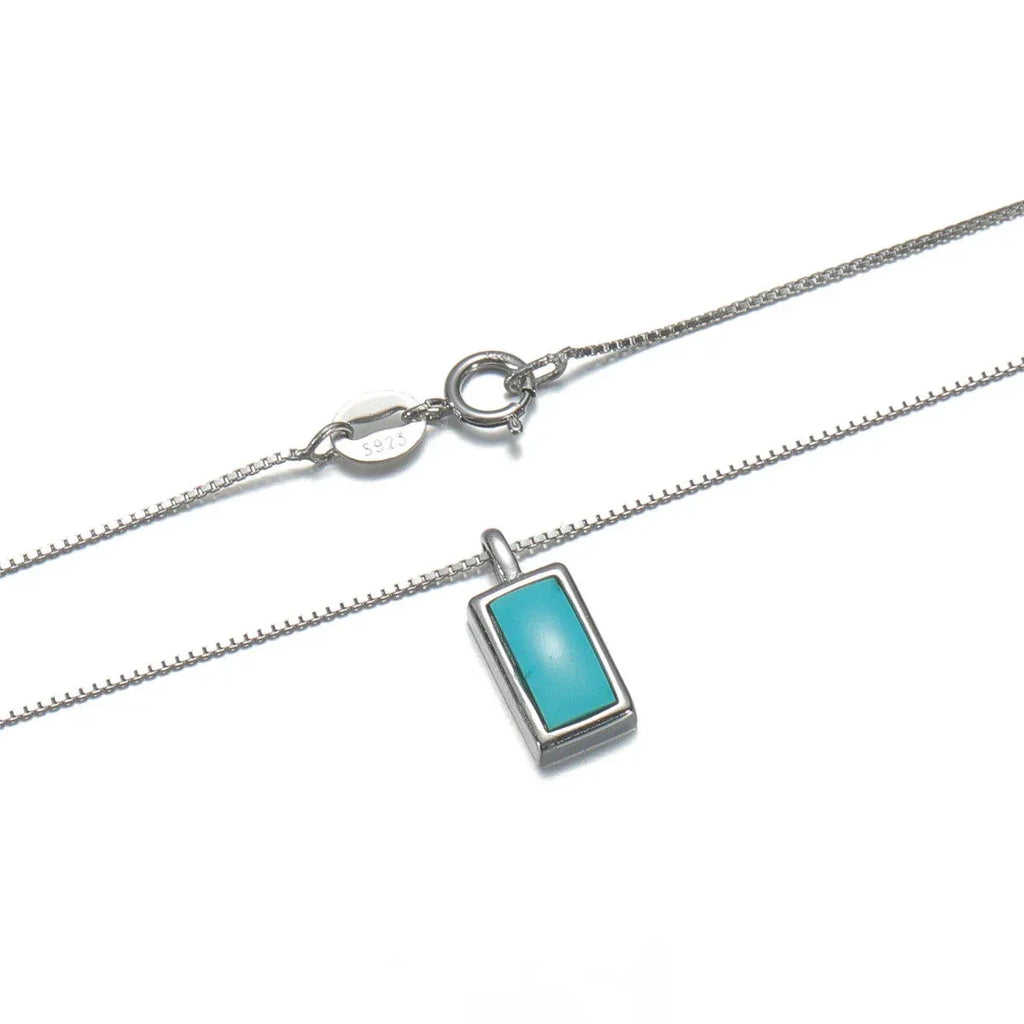 Silver Square Turquoise Pendant Necklace - OOAKB