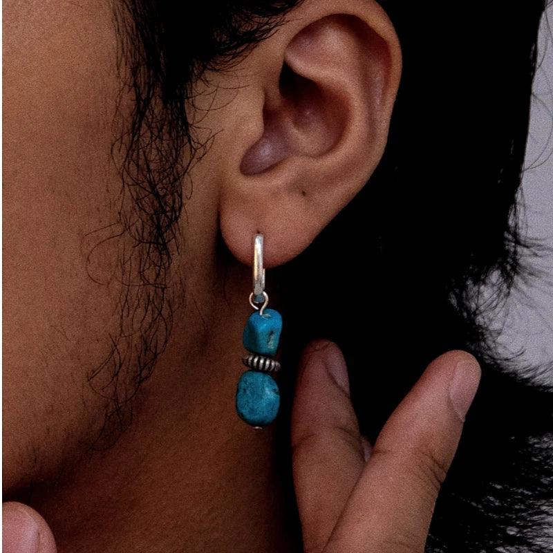 Silver Turquoise Earrings Unisex - OOAKB