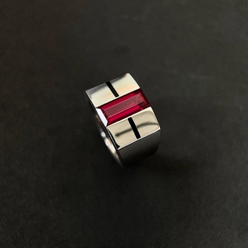 18K White Gold Lab-Grown Ruby Unisex Ring