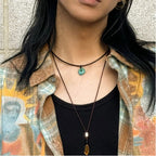 Black Cord Turquoise Pendant Necklace Unisex