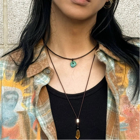 Black Cord Turquoise Pendant Necklace Unisex