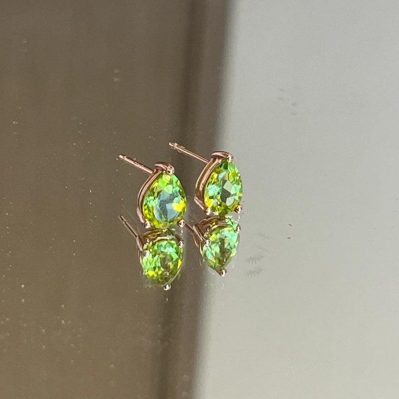 Natural Peridot Water Drop Luxury Silver Earrings - OOAKB