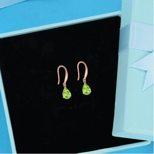 Natural Peridot Water Drop Ear Hooks - OOAKB