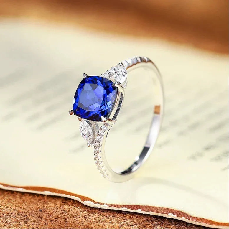 Sapphire S925 Silver Princess Cut Ring - OOAKB