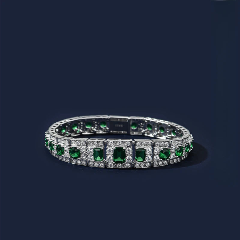 Emerald Emerald-Cut Full-Diamond Bracelet S925 Silver Women's Style