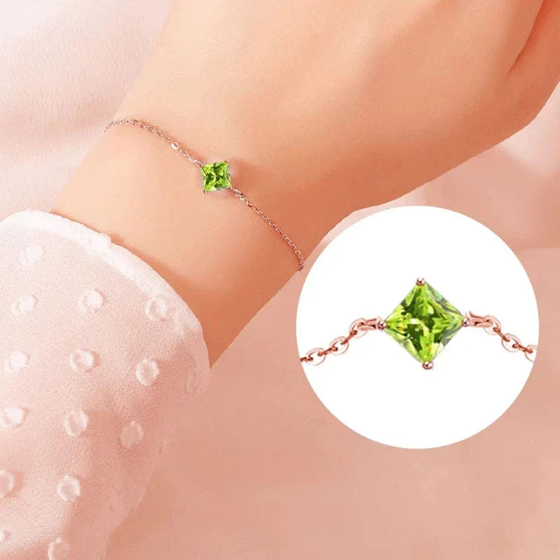 Natural Peridot Geometric Luxury Silver Bracelet - OOAKB