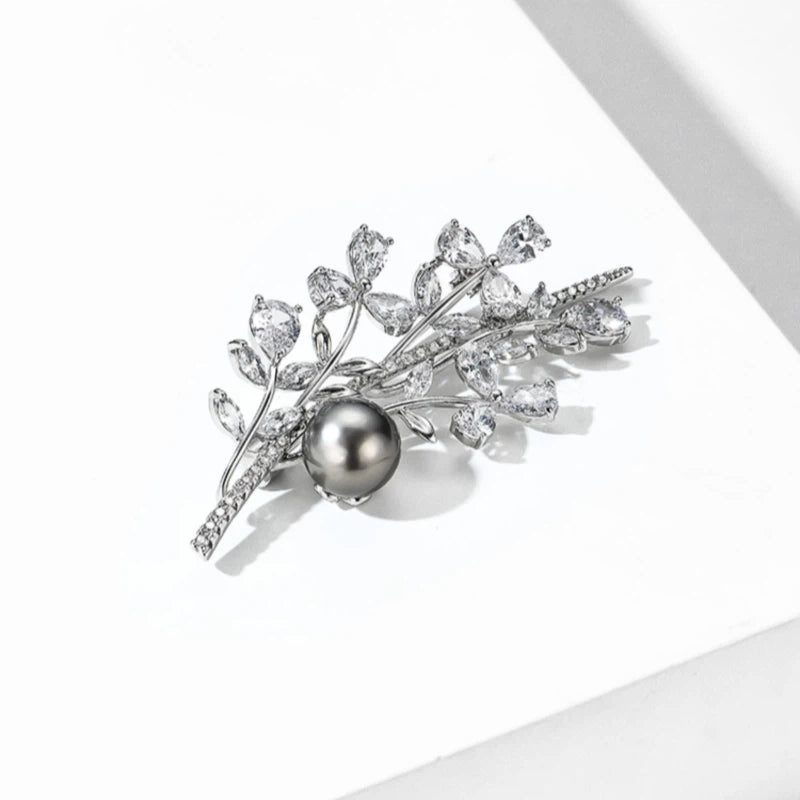 Black Pearl Vine Brooch S925 Silver Women's Style