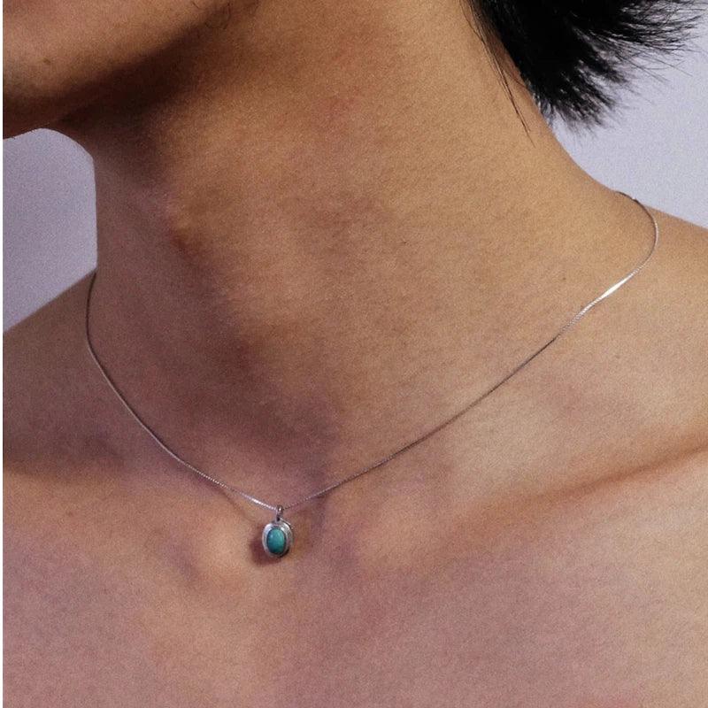 Turquoise Pendant Necklace Unisex Retro Ethnic Style - OOAKB