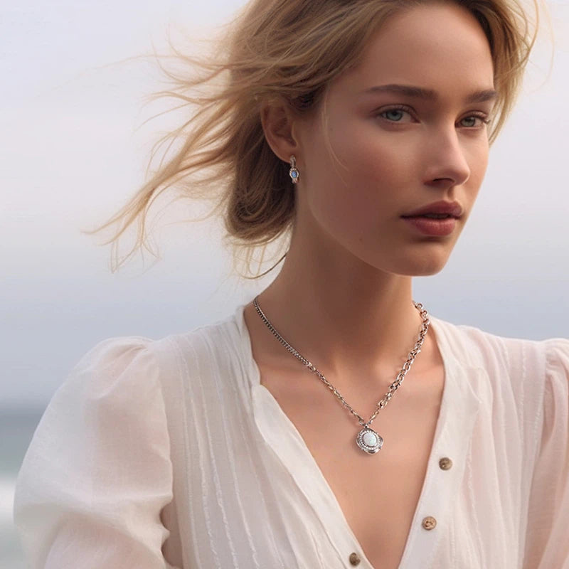 Blue Opal Feather C-Hoop Earrings