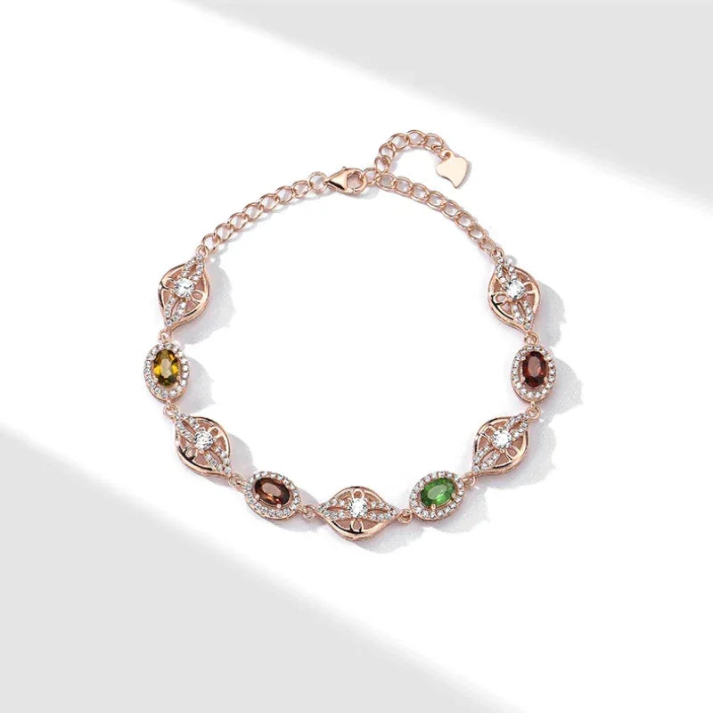 Rose Gold Tourmaline Bracelet S925 Silver Women's Style - OOAKB