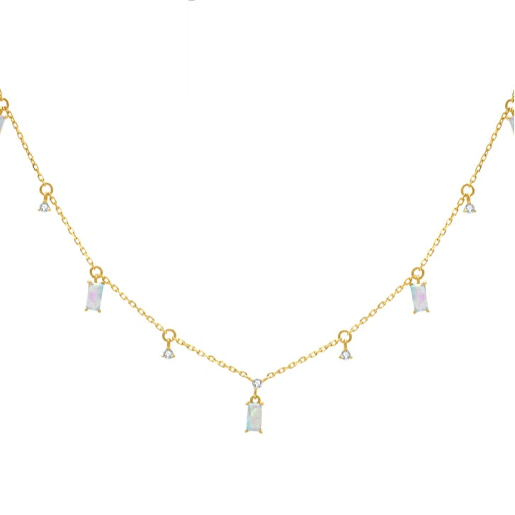 Blue Opal S925 Silver Square Diamond Necklace