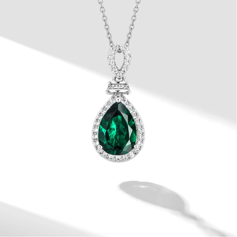 Emerald Small Teardrop Collar Necklace S925 Silver Women's Style